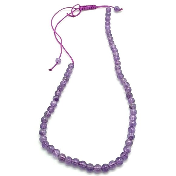 Adjustable Amethyst Beaded Necklace Unisex - Picture 1 of 11